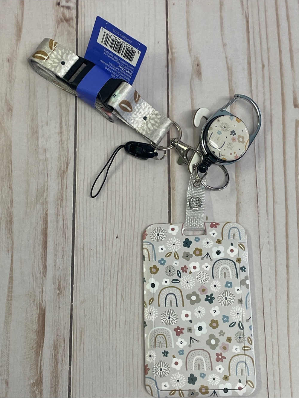 Boho Floral Rainbow Pattern Lanyard Badge ID Holder and Key Reel Teacher NEW
